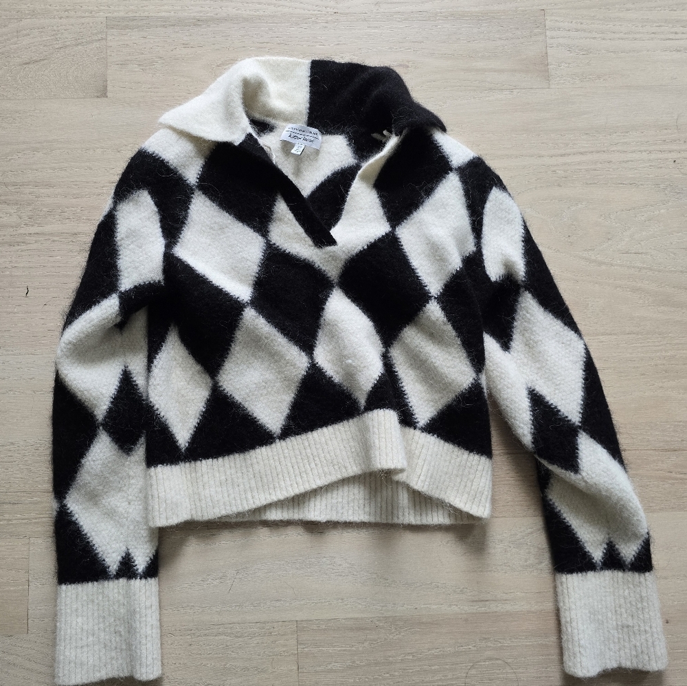 & Other Stories Black and Cream Diamond Sweater XS